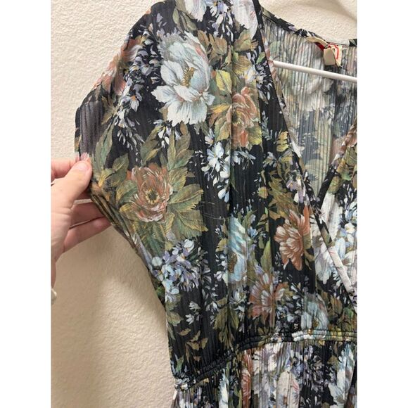 Vintage Phase II Dress Women's Size Small Gray Blue Floral Micro Pleat 70s Retro - Picture 2 of 5